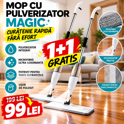 Mopul Magic – Pulverizator, Spray și Microfibră 1+1 GRATIS