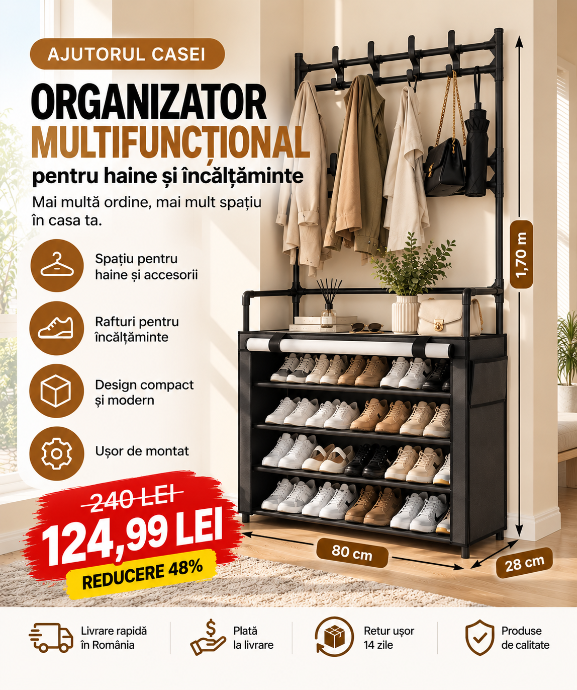 Ajutorul Casei – Organizator Multifuncțional pentru Haine și Încălțăminte + Mini-kit pentru curățarea încălțămintei